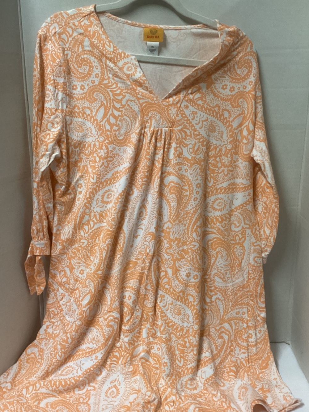 Ruby Rd. Peach and White Paisley V-Neck Dress